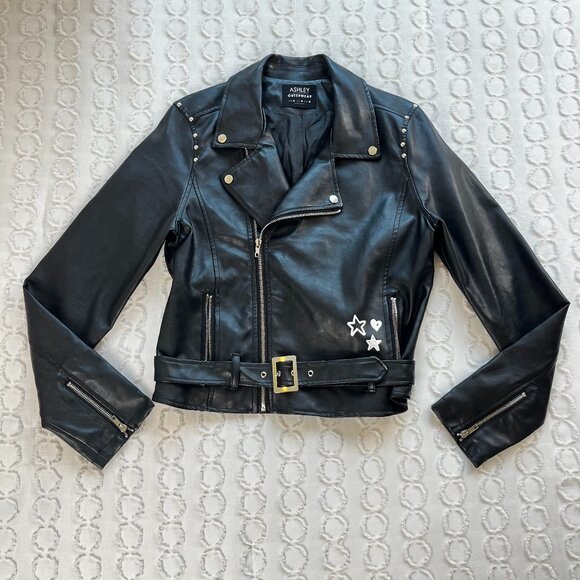 Ashley By 26 Intl Outerwear Faux Leather Jacket Women's M Biker Motorcycle Studs - Picture 3 of 10